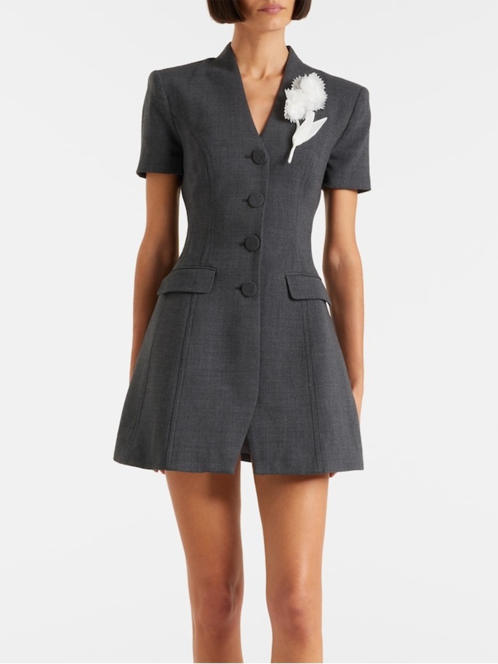 NWOT Self-Portrait GREY TAILORED FLOWER DETAIL MINI DRESS